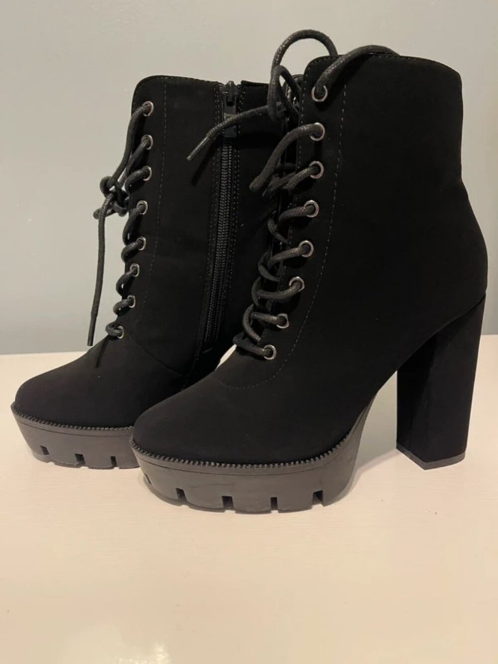 High Heel Combat Boots Zipper Lug Platform Booties